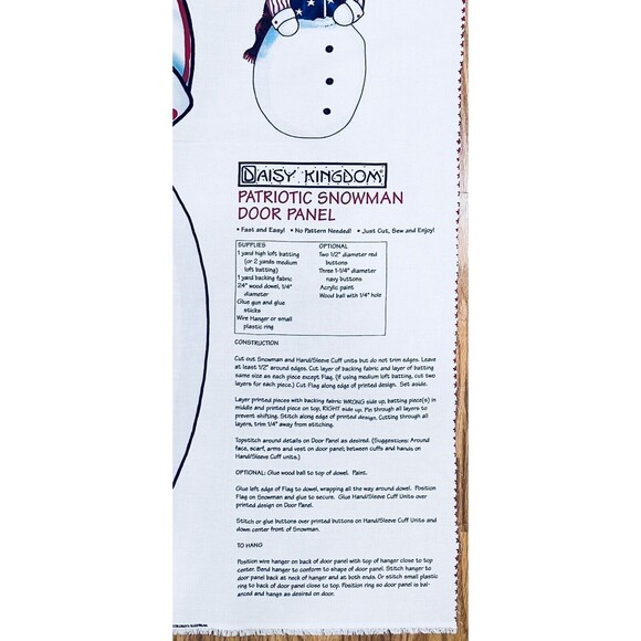 Daisy Kingdom Cut & Sew Patriotic Snowman Door Panel Craft Red, White & Blue - Picture 2 of 2